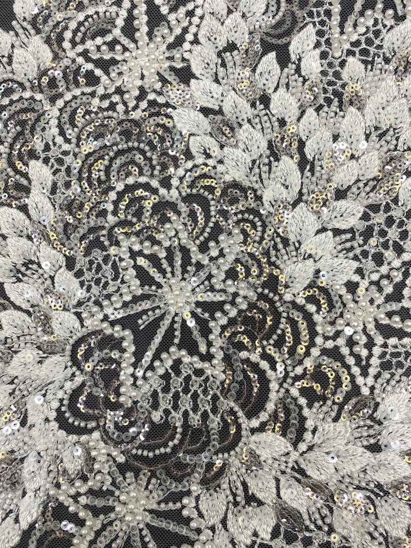Botanical Foam Bead Sequin Fabric for Bridal Gowns — fabric photo 3