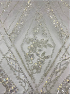 Heavy 3/5 mm Crystal-Look Sequin & Triple-Bead Embroidered Bridal Fabric – Design 99583 — fabric photo 6