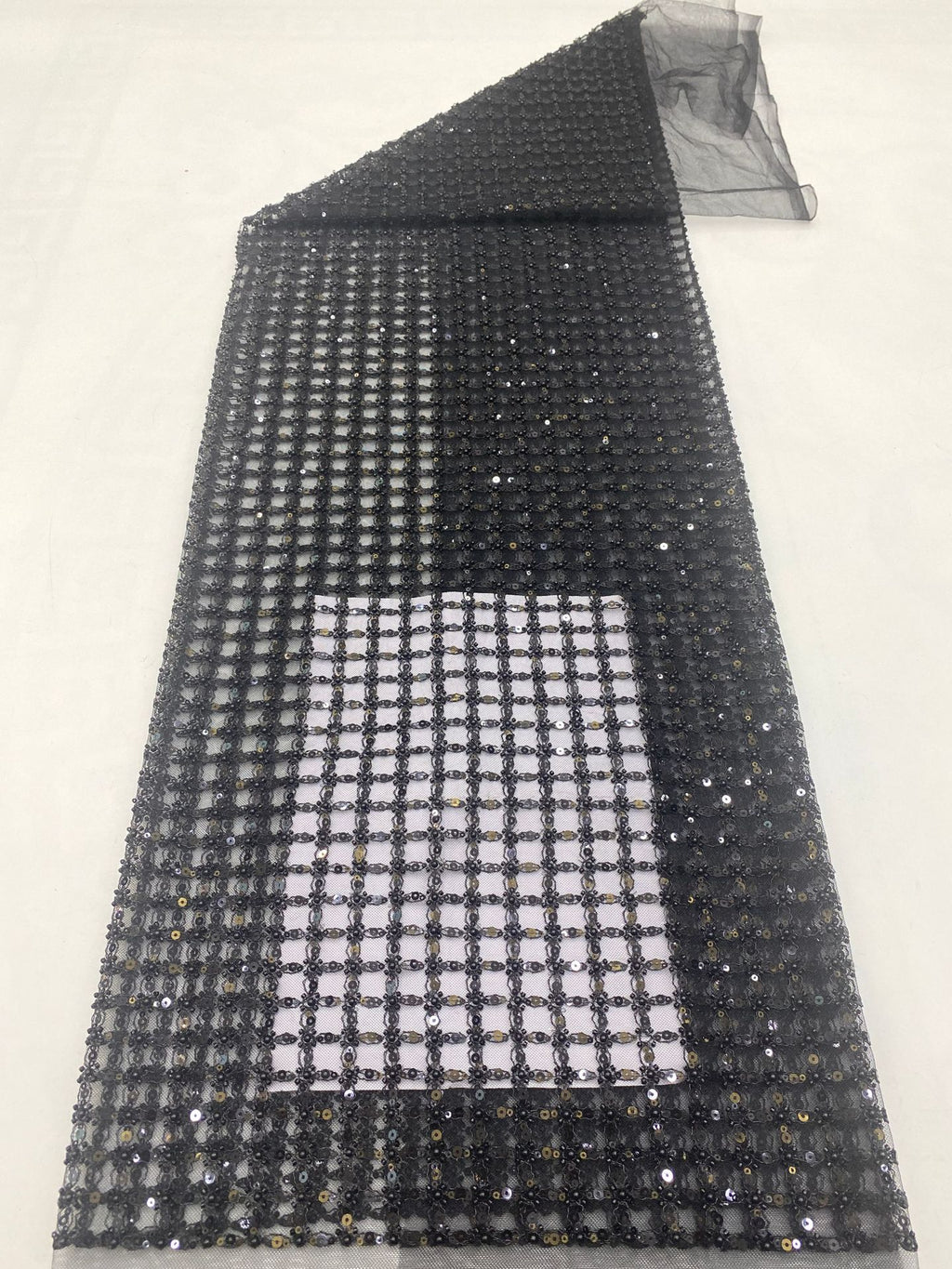 Plaid Rope Foam Bead Sequin Embroidery Fabric — fabric photo 6