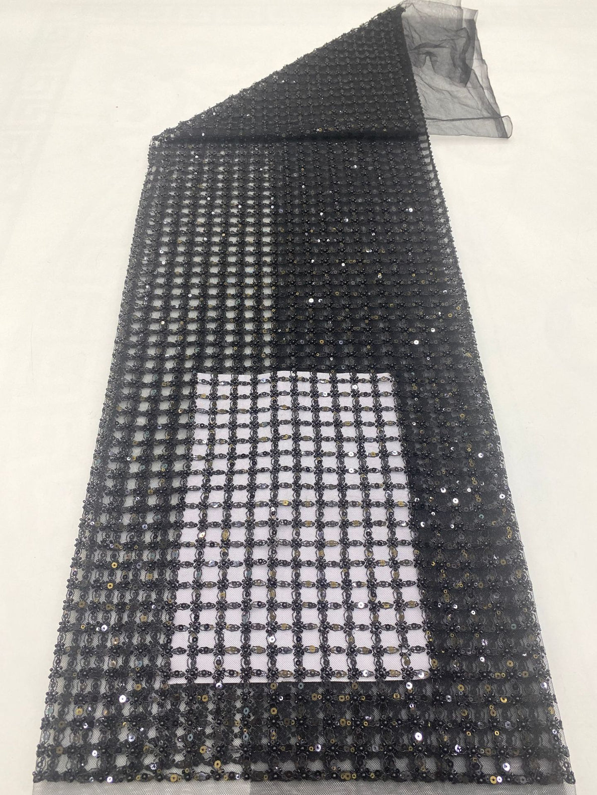Plaid Rope Foam Bead Sequin Embroidery Fabric — fabric photo 6