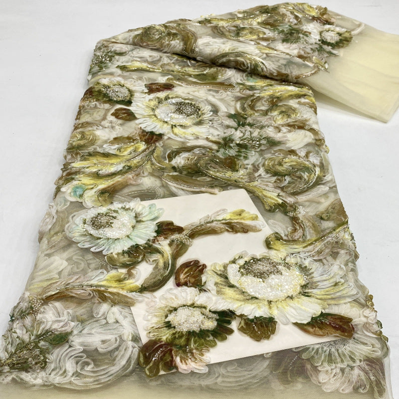 Botanical Print Bugle Bead Rolled Sequin Fabric — fabric photo 4