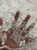 Corded Silver Bead & 4/7 mm Sequin Embroidered Fabric — fabric photo 4