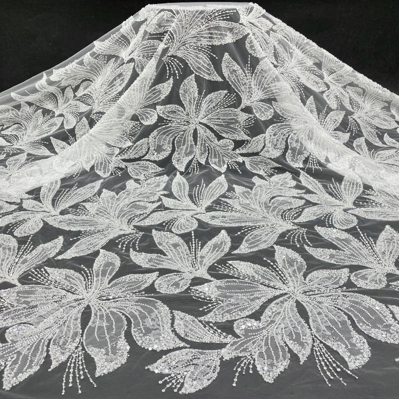Laser-Cut Lace with Double Beads and Sequin Embroidery