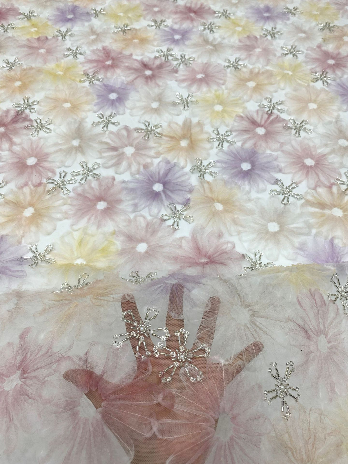 Floral Print Bugle Bead & Sequin Dress Fabric — fabric photo 3