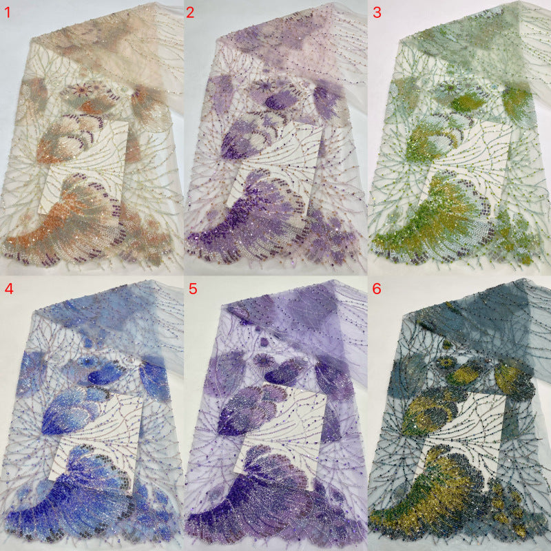 Floral Bugle Bead Crystal Sequin Bridal Fabric — fabric photo 2