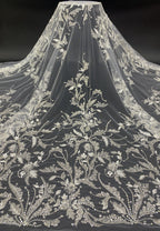 3D Floral Foam Bead Sequin Bridal Gown Fabric