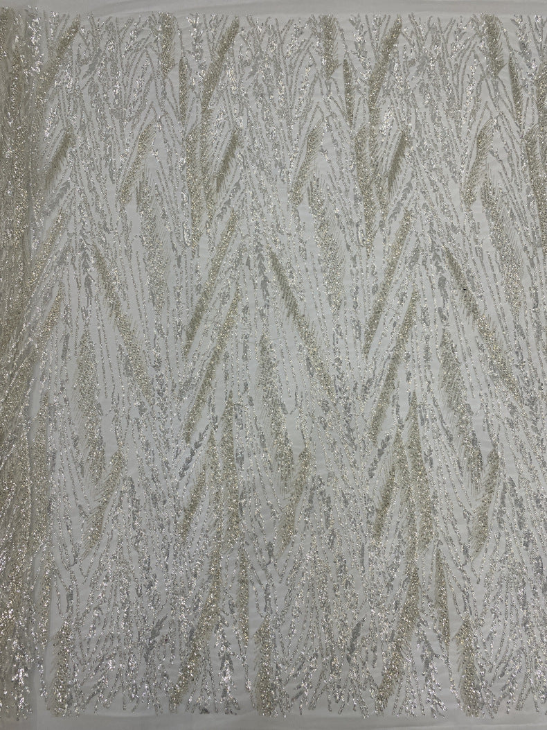 Dense Silver Bead & 3/4 mm Sequin Embroidered Fabric — fabric photo 6