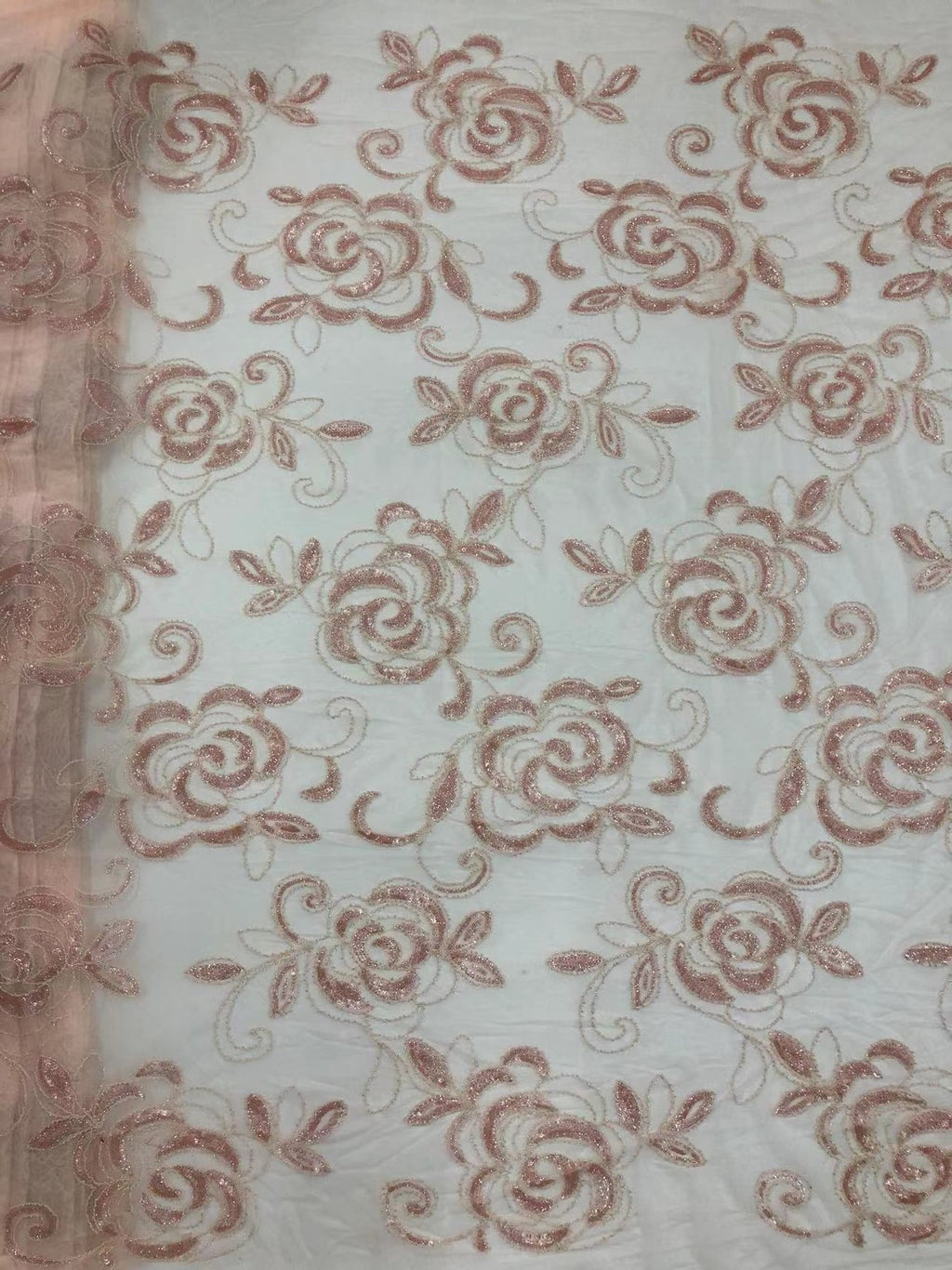 Blush Pink 3D Floral Bead & 3/5 mm Sequin Fabric — fabric photo 2
