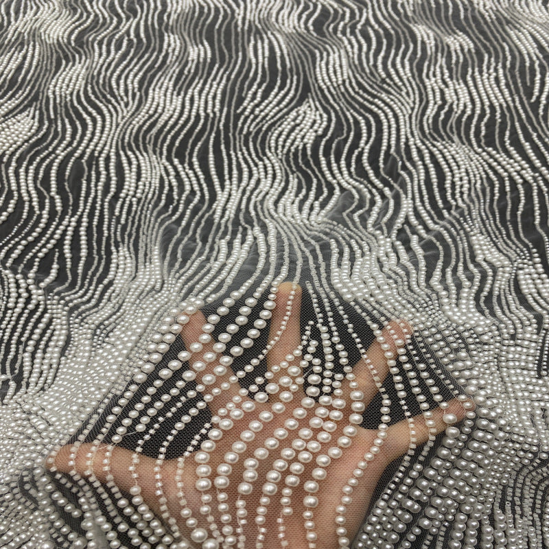 Bead and Foam Bead Embroidered Mesh Fabric