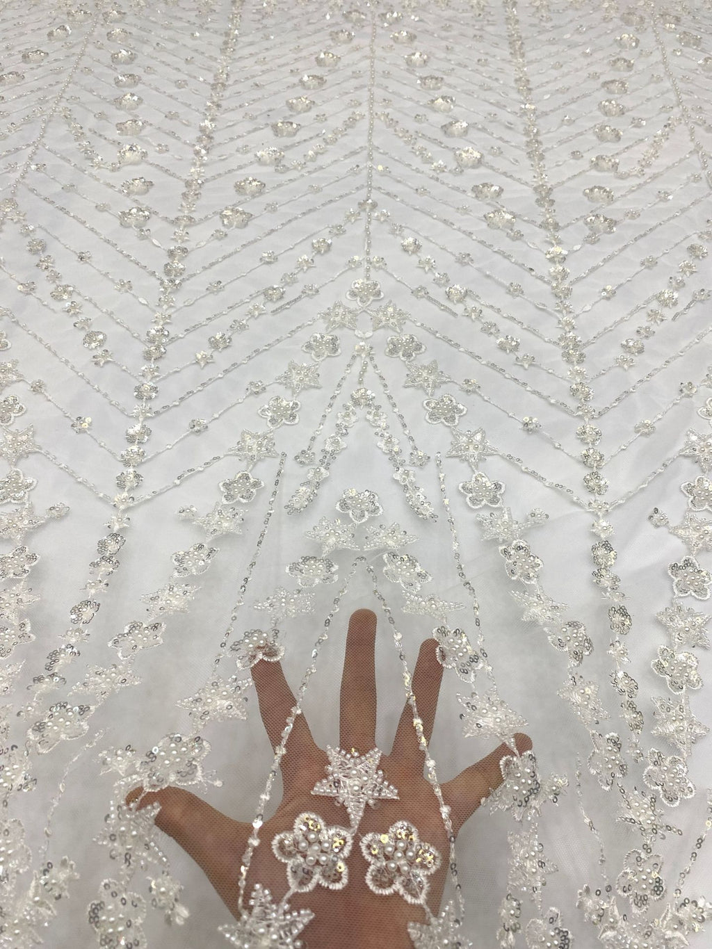 Botanical Foam Bead Embroidered Fabric with Sequins — fabric photo 4