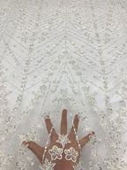 Botanical Foam Bead Embroidered Fabric with Sequins — fabric photo 4