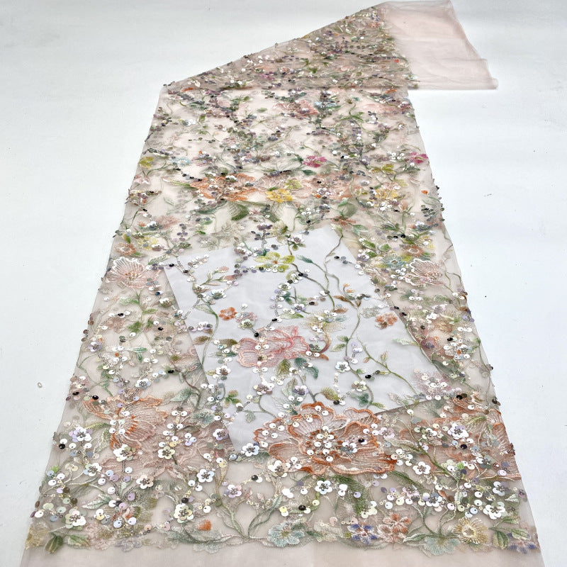 Printed Bead & Sequin Embroidered Fabric — fabric photo 2