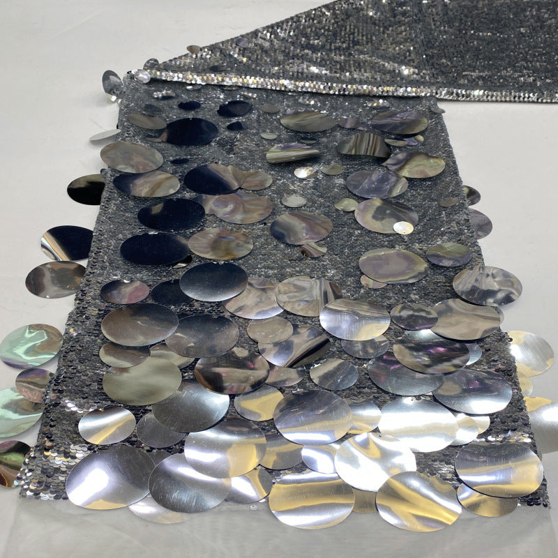 Mixed-Size Sequin Embroidered Stretch Mesh