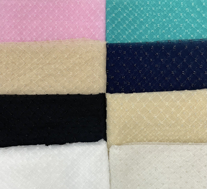 Checkered Bead Embroidered Lace Fabric — fabric photo 5