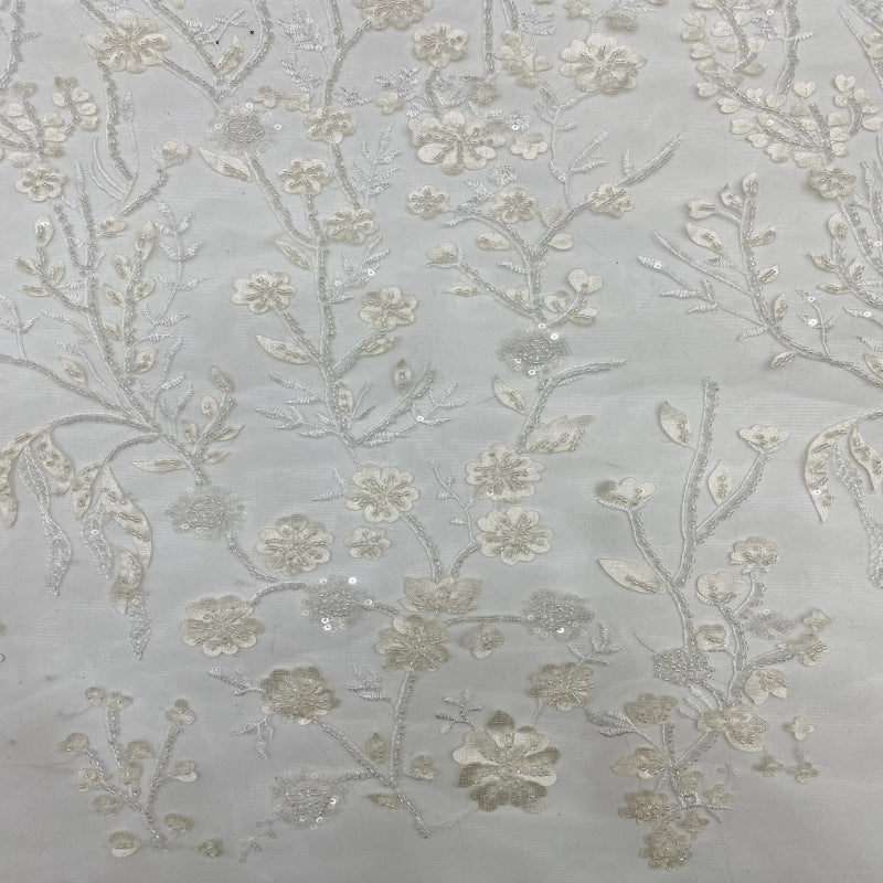 Botanical Sequin & Laser-Cut Embroidered Bridal Fabric – Design 58879 — fabric photo 5