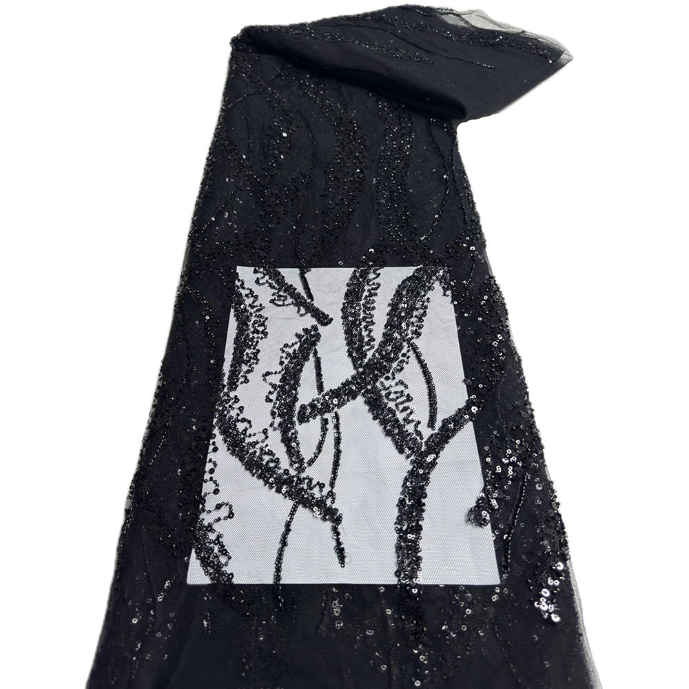 Bugle Beaded Sequin Embroidered Mesh Lace — fabric photo 4