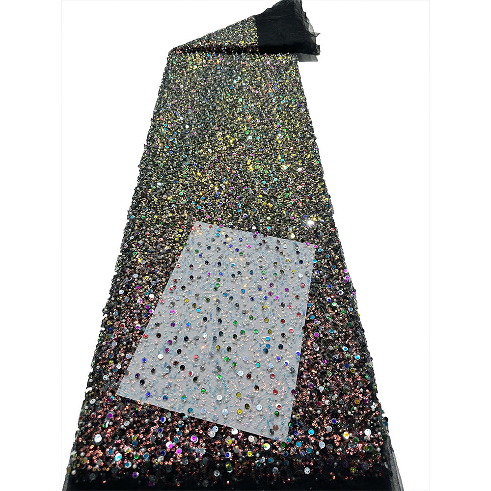 Multicolor Sequin & Bugle-Bead Embroidered Bridal Fabric — fabric photo 4
