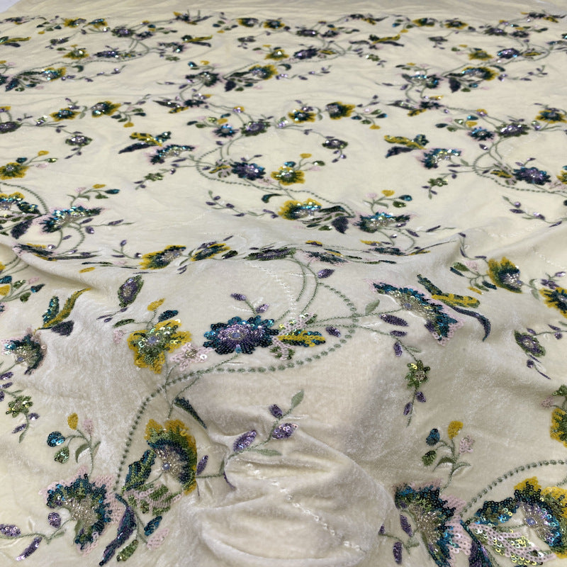 Sequin Embroidered Velvet-Base Fabric – Design 35135 — fabric photo 5