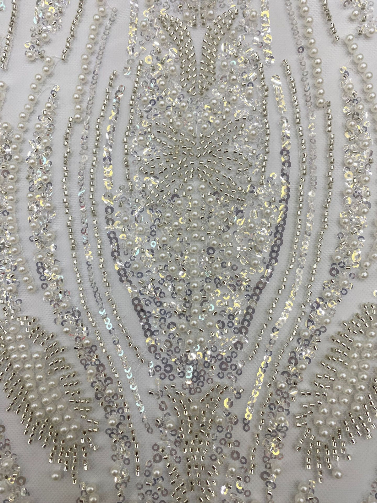 Heavy 3/4 mm Sequin & Bubble-Bead Embroidered Bridal Fabric — fabric photo 3