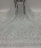Vintage Silver Bead & 3/4 mm Crystal Sequin Fabric
