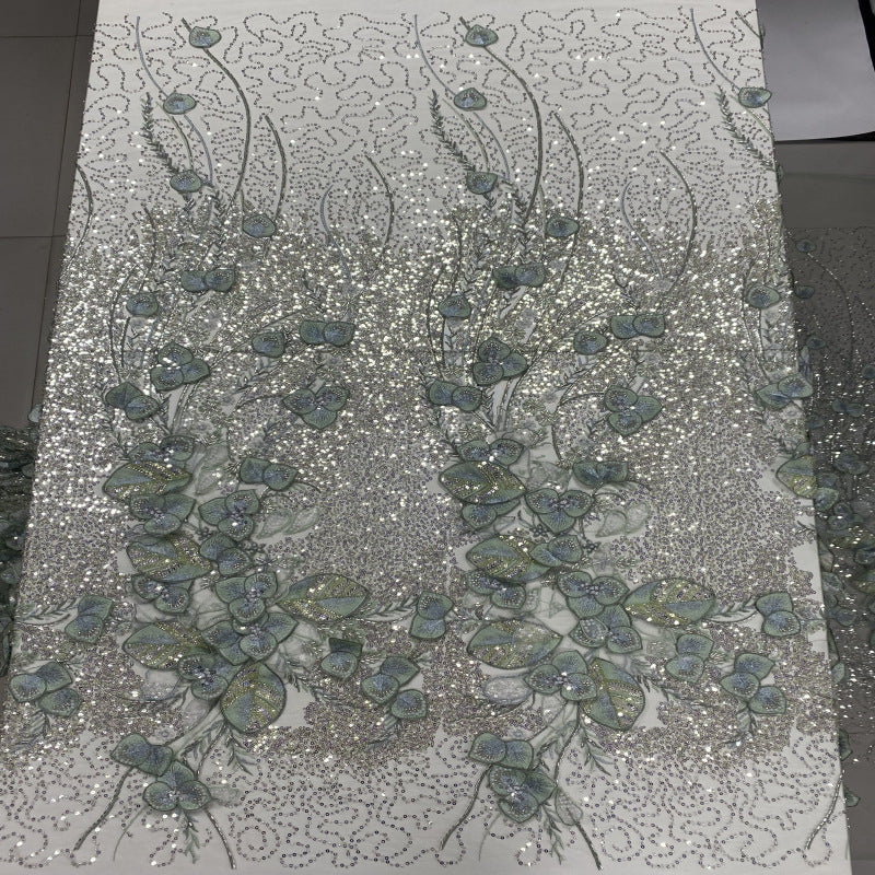 Heavy Laser Floral Bead Sequin Embroidery Fabric — fabric photo 2
