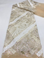 Heavy 3/7 mm Sequin & Bugle-Bead Embroidered Bridal Fabric — fabric photo 6
