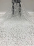 3/4 mm Crystal-Look Sequin & Double-Bead Embroidered Irregular Mesh Fabric