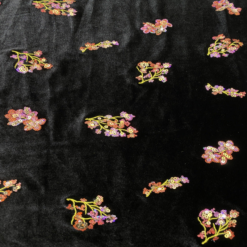 Velvet Floral Mixed-Size Sequin Embroidery Fabric — fabric photo 5