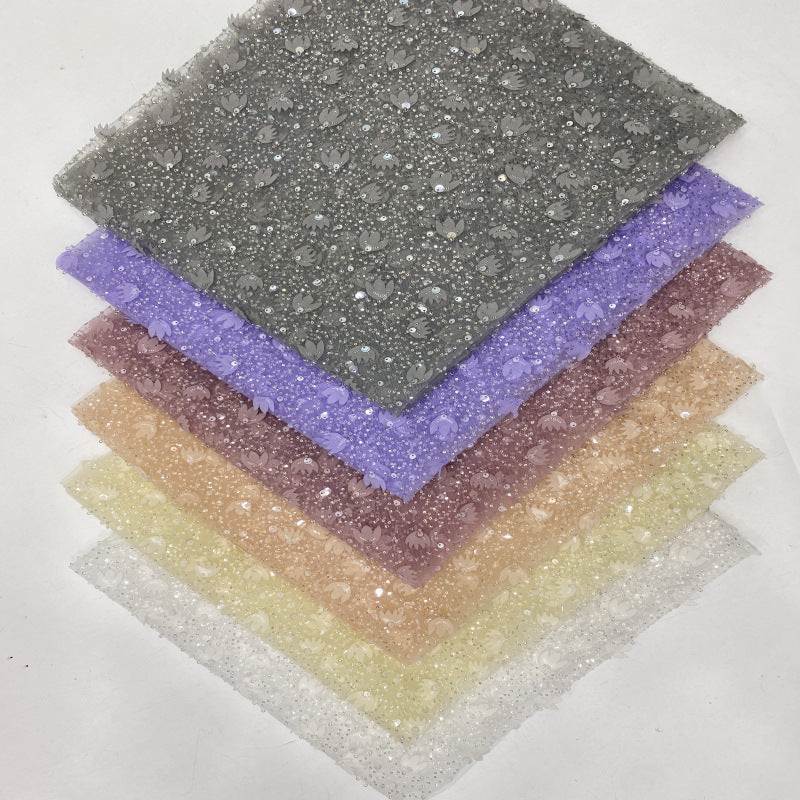 Irregular Mesh Laser Floral Bead and Sequin Fabric — fabric photo 3