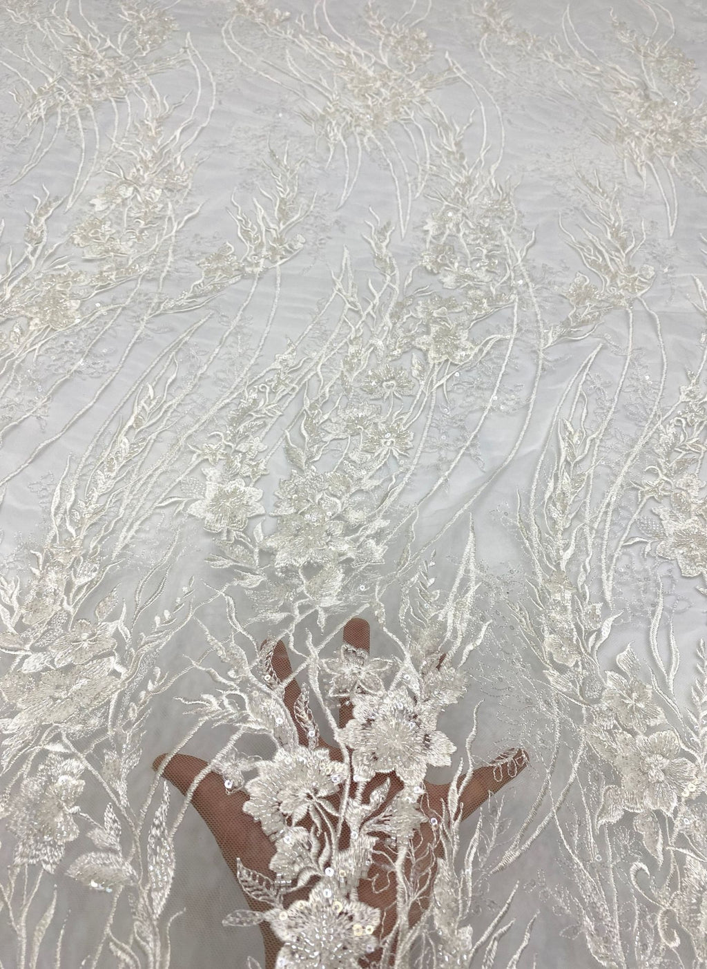 Floral Bead & Sequin Embroidered Bridal Fabric — fabric photo 4