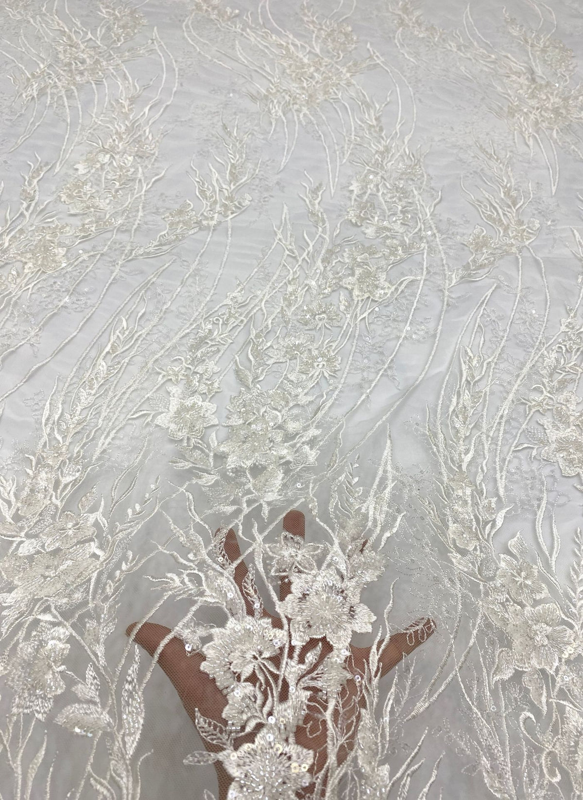 Floral Bead & Sequin Embroidered Bridal Fabric — fabric photo 4