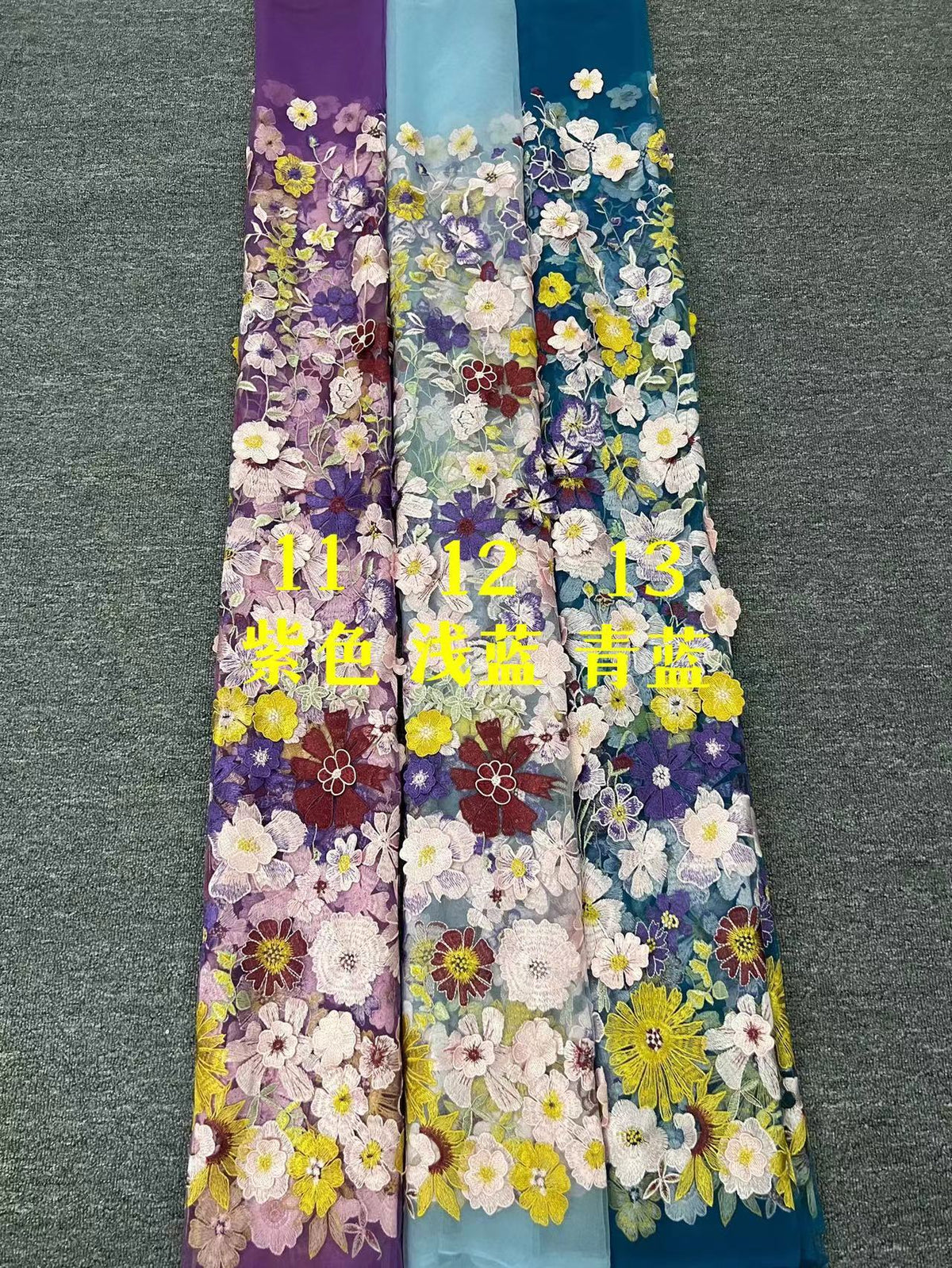 Multicolor Botanical Applique Embroidered Fabric — fabric photo 4