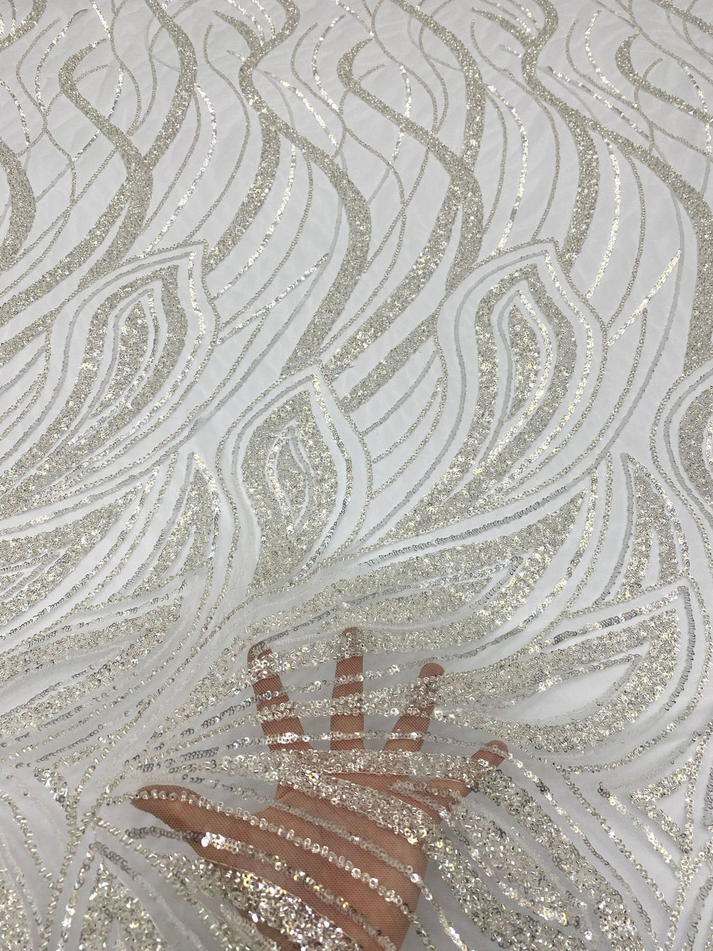 3D Floral Beaded Fabric with 3/4 mm Sequins — fabric photo 2