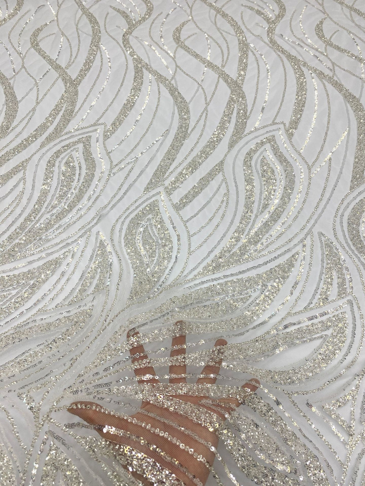 3D Floral Beaded Fabric with 3/4 mm Sequins — fabric photo 2