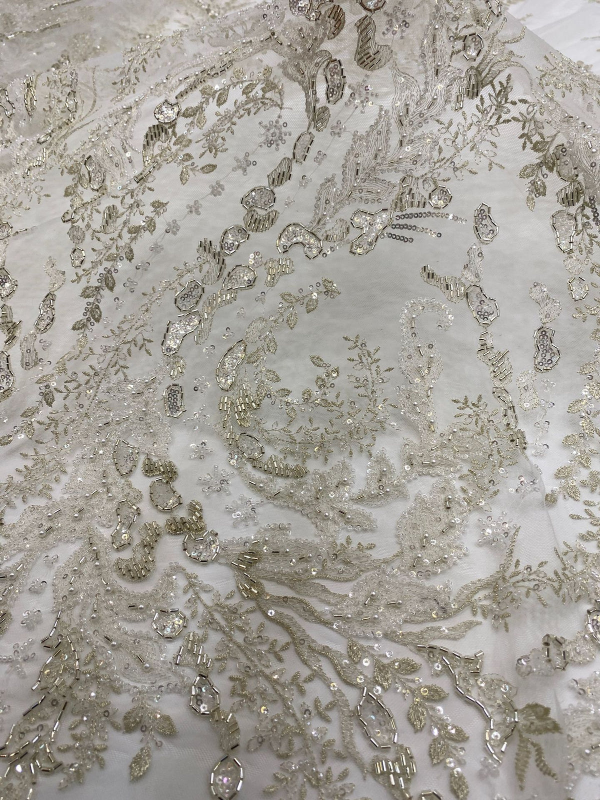 Silver-White Thread Triple-Bead & 3 mm Sequin Fabric — fabric photo 5