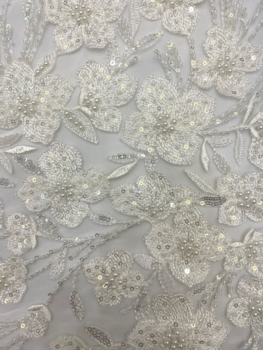 Fine Bead Embroidery & 3/4mm Sequin Dress Fabric — fabric photo 5