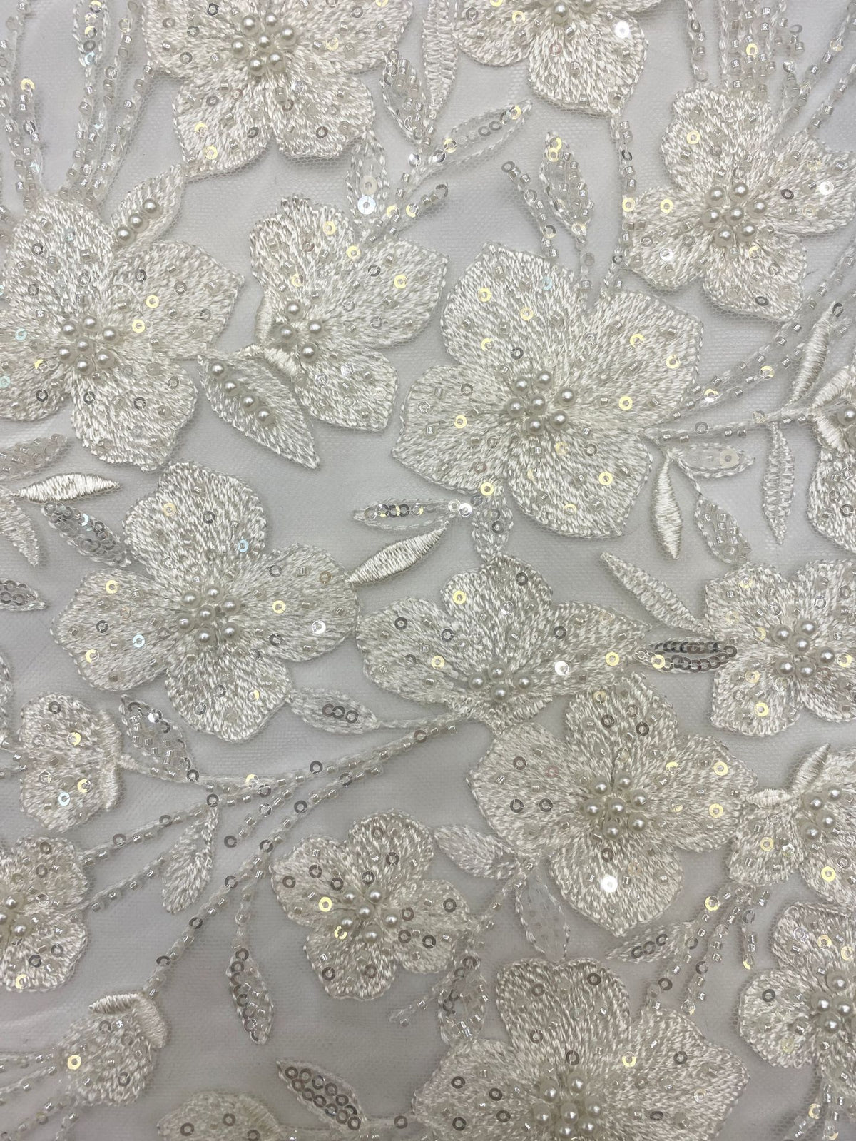 Fine Bead Embroidery & 3/4mm Sequin Dress Fabric — fabric photo 5