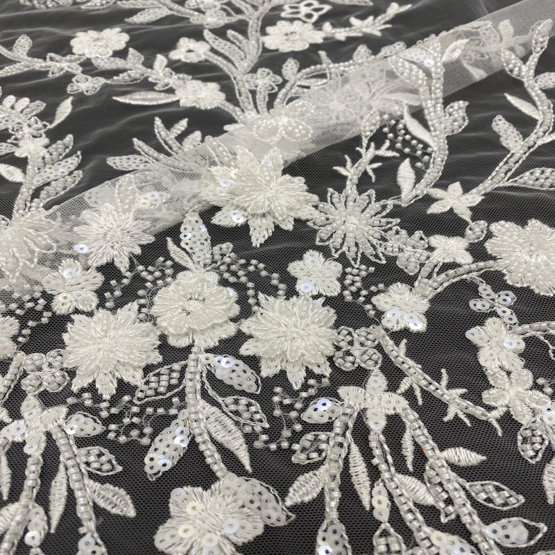 Botanical Sequin & Appliqué Bridal Fabric – Design 02623