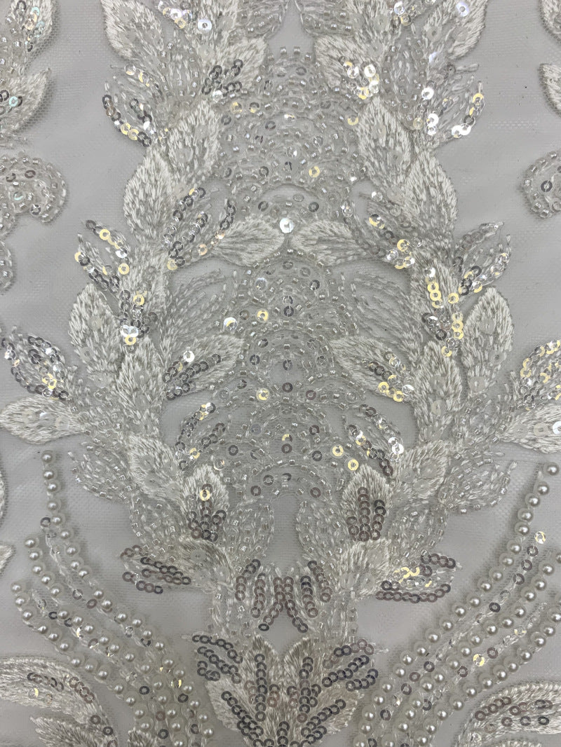 3D Floral Foam Bead & 3/4mm Sequin Embroidery Fabric — fabric photo 5