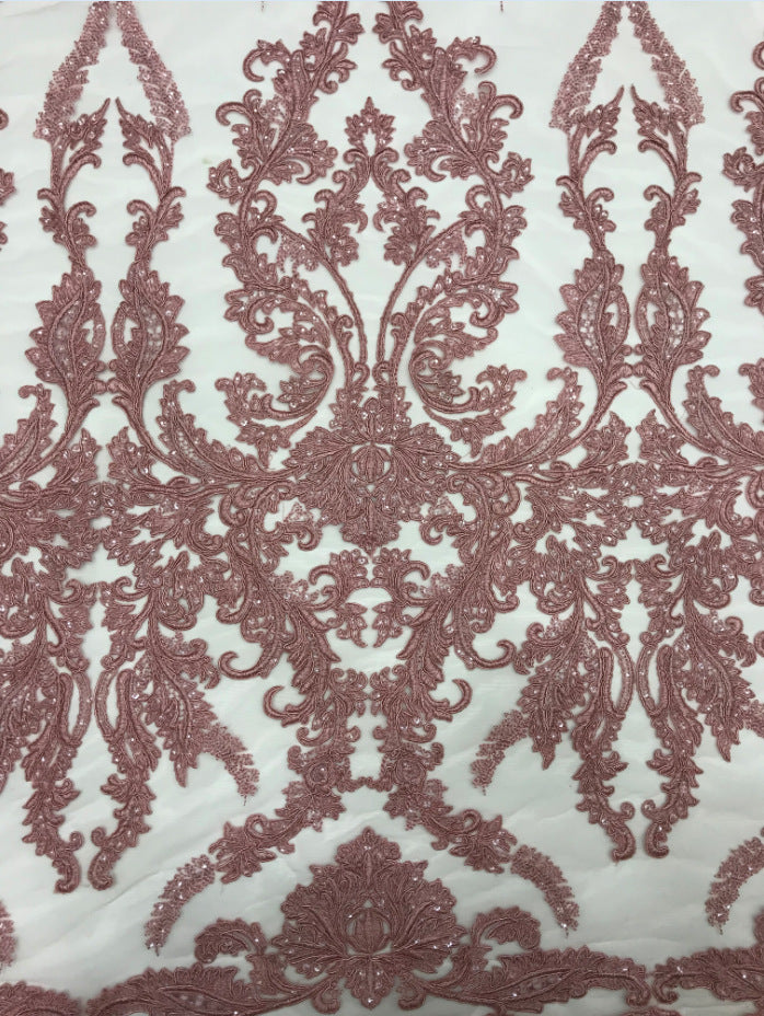 3D Sequin & Cordwork Embroidered Bridal Fabric — fabric photo 4