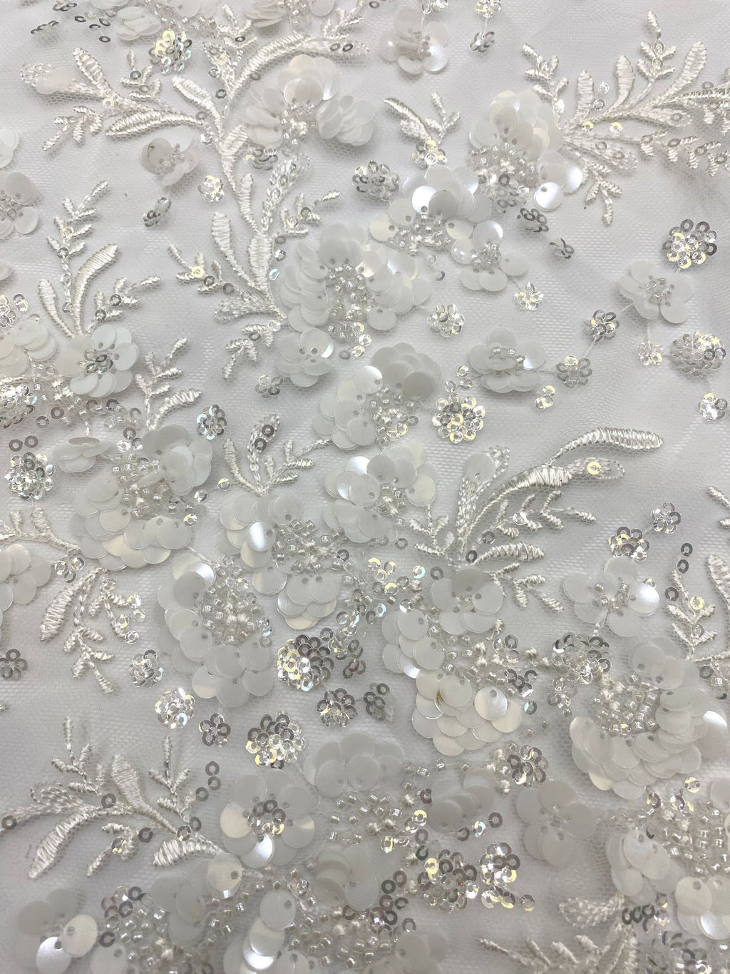 3D White-Core Bead and Sequin Embroidered Fabric — fabric photo 5