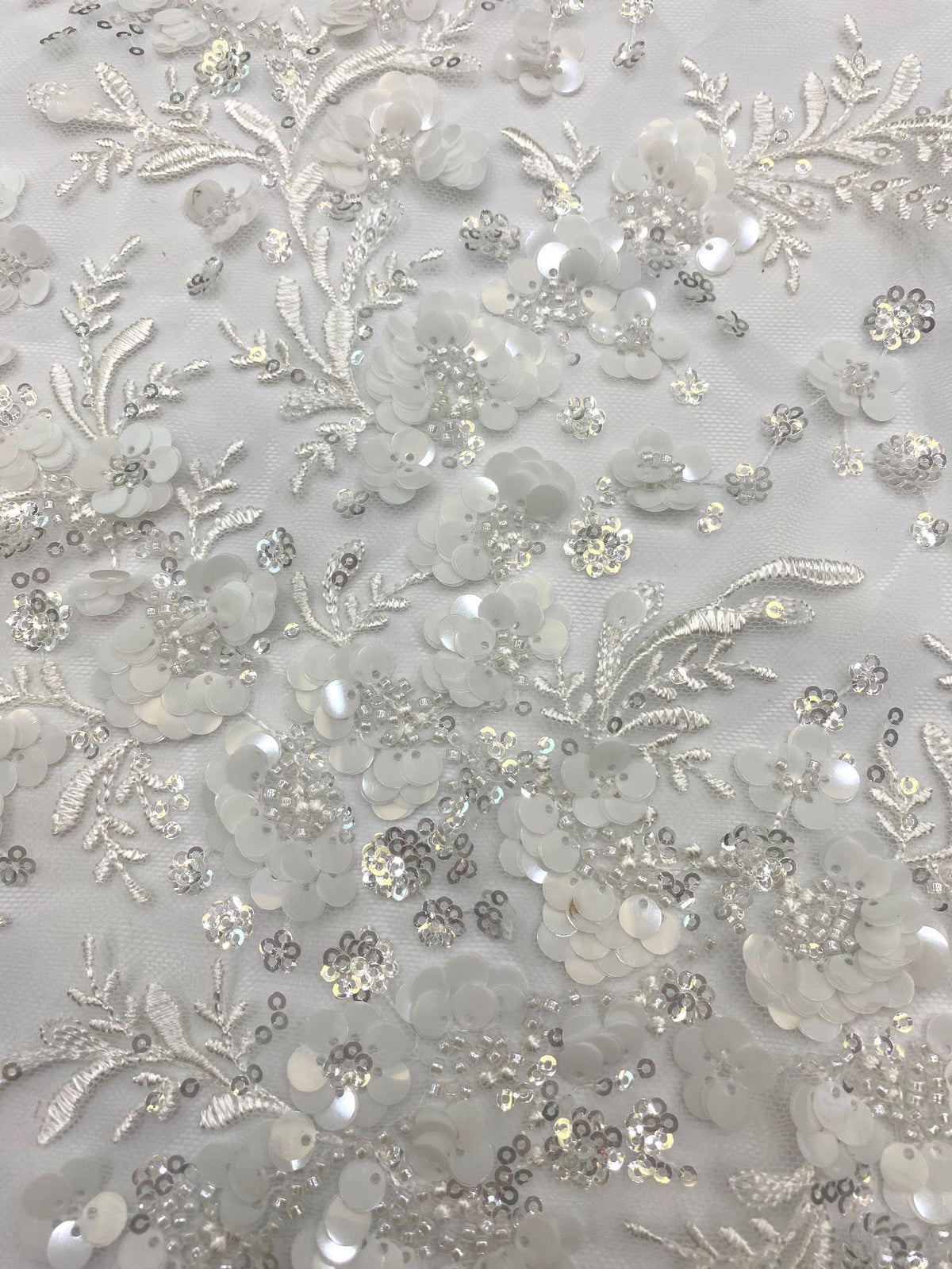 3D White-Core Bead and Sequin Embroidered Fabric — fabric photo 5
