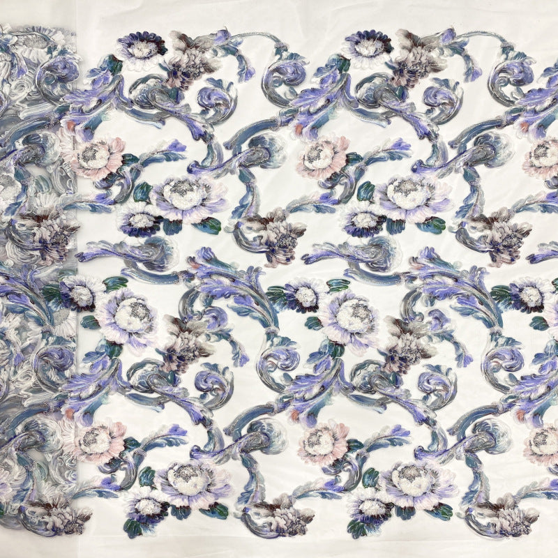 Botanical Print Bugle Bead Rolled Sequin Fabric — fabric photo 3