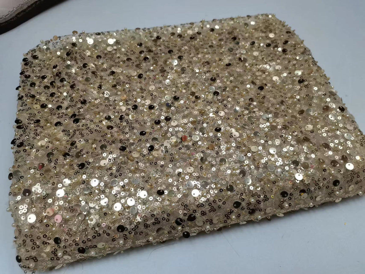 Foam and Silver Bead Sequin Mesh Fabric — fabric photo 3