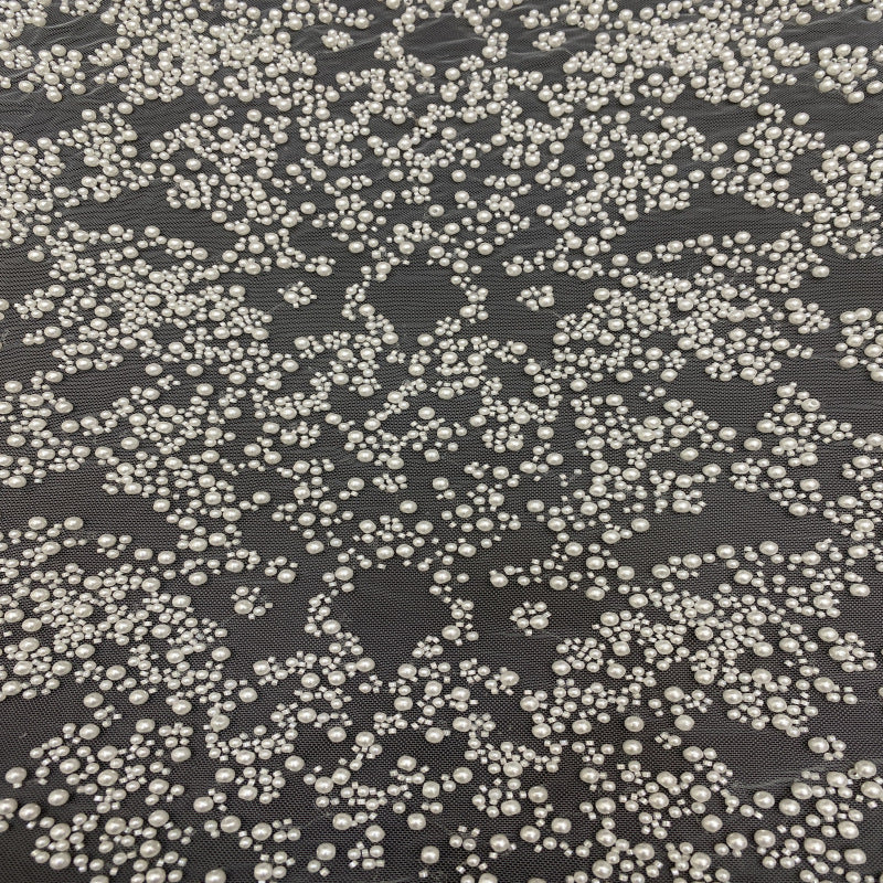 Heavy Bead & Foam Bead Embroidered Bridal Fabric — fabric photo 3