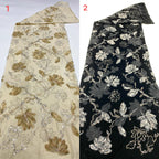 Velvet Ribbon Bead & Sequin Embroidered Fabric