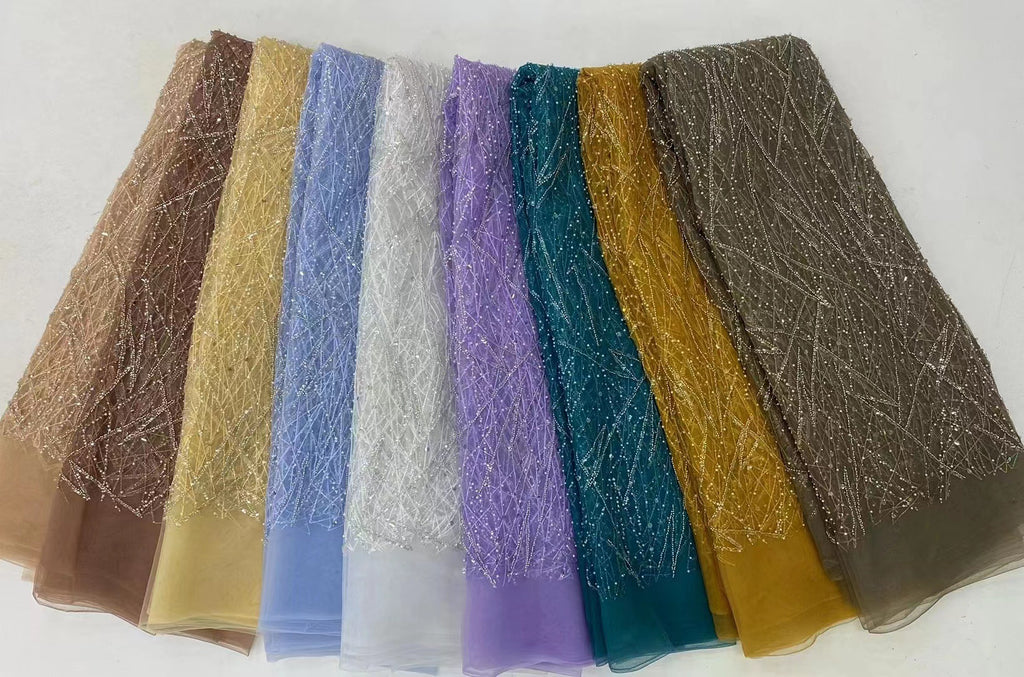 Linear Foam Bead & 3/7mm Sequin Bridal Fabric — fabric photo 5