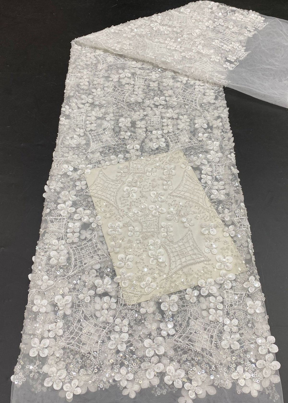 Floral Bead Rope Sequin Embroidery Fabric — fabric photo 6