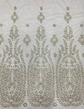 3D Floral Silver-Thread Beaded Sequin Embroidery Fabric — fabric photo 6