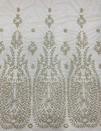 3D Floral Silver-Thread Beaded Sequin Embroidery Fabric — fabric photo 6